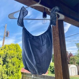 Blue crop off the shoulder crop top